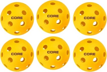 CORE Pickleball Indoor Pickleball Balls Professional Durabilty Easy to See Consistent Bouce Pickleballs with 26 Holes Yellow 6 Pack