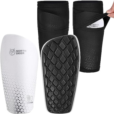 Northdeer Adults Shin Pads incl Sleeves with Optimized Insert Pocket Protective Soccer Equipment for Kids Adults White XL