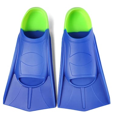Fanwill Kids Swim FinsShort Comfortable Flippers for Lap Swimming and Training for ChildrenGirlsBoysBeginnersYouth BlueAcid Lime S