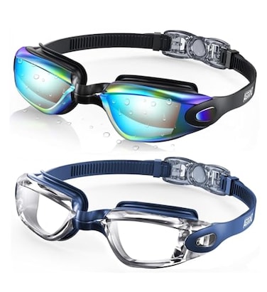 Aegend Swim Goggles 2 Pack Swimming Goggles No Leaking Adult Men Women Youth Aqua Clear With Blue Strap