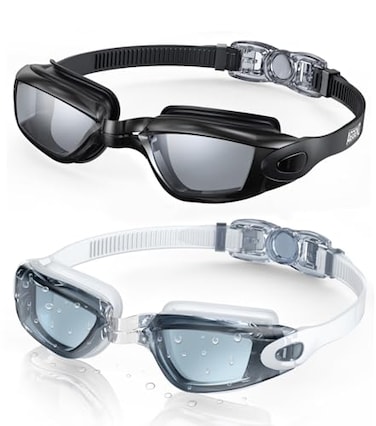 Aegend Swim Goggles 2 Pack Swimming Goggles No Leaking Adult Men Women Youth Black Lightwhite Gray