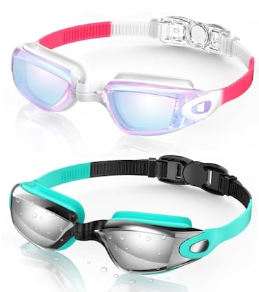 Aegend Swim Goggles 2 Pack Swimming Goggles No Leaking Adult Men Women Youth Raspberryred White Lightblue Silver