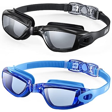 Aegend Swim Goggles 2 Pack Flexible Detachable Mirrored Swimming Goggles No Leaking Adult Men Women Youth Black Light Blue