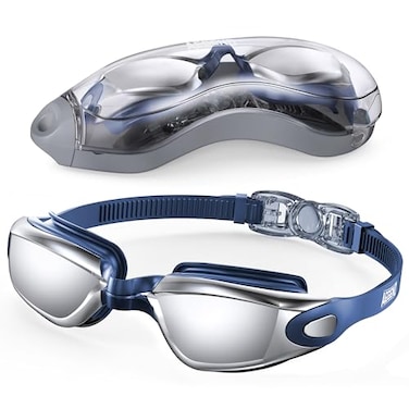 Aegend Swim Goggles Swimming Goggles No Leaking Full Protection Adult Men Women Youth Bright Sliver With Blue Strap