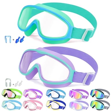 Vvinca Kids Goggles with Comfort Fabric Strap Kids Swim Goggles Wide View AntiFogUV No Leaking Swimming Goggles for 314