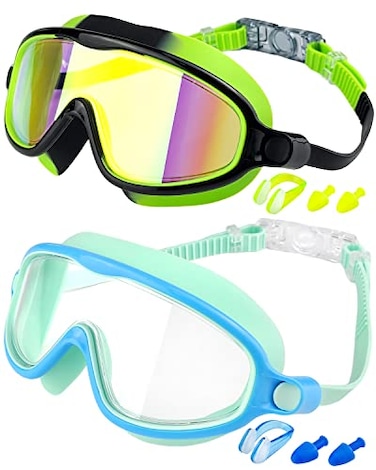Rantizon Kids Swim Goggles 2 Pack Wide View Swimming Goggles for Child 315 Anti FogUV No Leaking Goggles for Boys Girls
