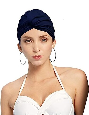 AYILUOBE Pleated Fabric Swimming Cap Women Ladies Long Hair Swim Cap Ear Protecting Bathing Cap Elastic Polyester Turban Swim Hat Shower Cap for Beach Spa Non Waterproof Twisted Beanie Cap Sleep Hat