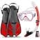 Seavenger Diving Dry Top Snorkel Set with Trek Fin Single Lens Mask and Gear Bag SM Size 45 to 85 GrayClear Red