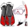 Seavenger Diving Dry Top Snorkel Set with Trek Fin Single Lens Mask and Gear Bag SM Size 45 to 85 GrayClear Red