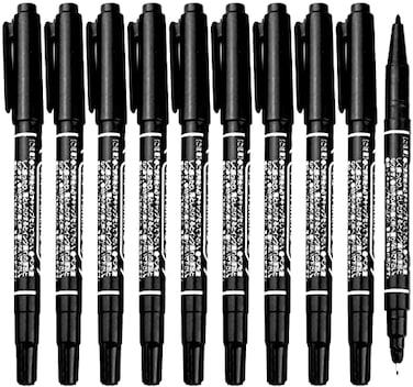 Abhay doubleSide Marker Black Felt Tip Pens 10 Set Black Dual Tip Brush Pens Art Markers Set Brush Fine Tip Marker for Art Drawing