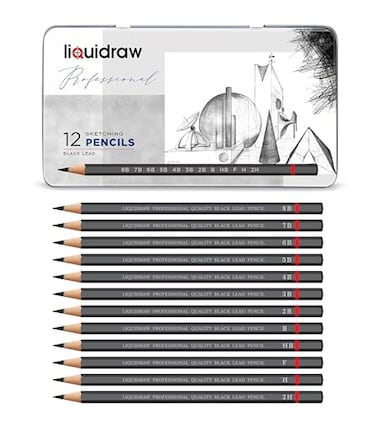 Liquidraw Drawing Pencils For Sketching Set of 12 Graded Sketch Pencils For Drawing Sketching Art Shading 8B2H Graphite Hard Soft Pencil Set