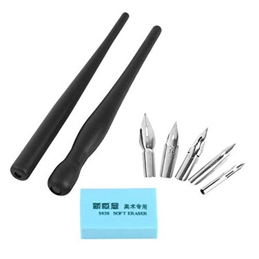 Yosoo Cartoon Comic Dip Pen Calligraphy Writing Kit with 5 Interchangeable Nibs 2 Pen Holders and 1 Eraser Anime Nib Drawing Painting Tools