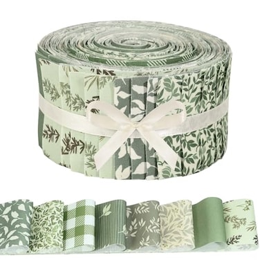Bolsome 40 Pcs Sage Green Floral Cotton Jelly Fabric Strips Spring Sage Leaves Fabric Strips for Quilting Crafting Precut Patchwork for Gift Sewing DIY Crafts