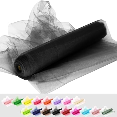 Ableme Deco Black Tulle Fabric Rolls 54 Inch by 10 Yards 30 ft Tulle Ribbon for Wedding Party Decoration Sheer Fabric Spool Bolt Ceiling Decor Tutu Skirt Christmas Gift Wrapping Soft Drape Black