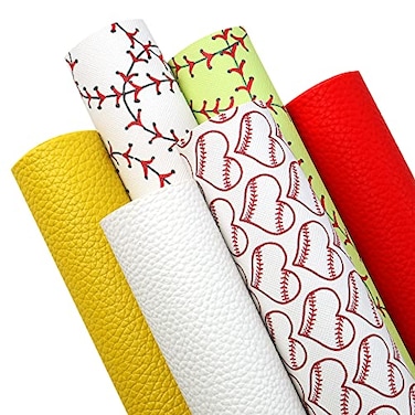 David accessories Sports Printed Faux Leather Fabric Sheets Lychee Pattern 6 Pcs 77 x 129 20 cm x 33 cm Include 2 Kinds of Leather Fabric for DIY Bows Earrings Making Crafts Sports Set A