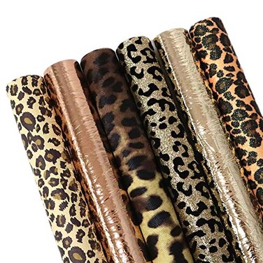 David Angie David angie Leopard Printed Faux Leather Sheet Metallic Burst Crack Synthetic Leather Fabric Assorted 6 PCS 77 x 129 20 cm x 33 cm for Hair Accessories DIY Crafts Making Leopard Pattern B