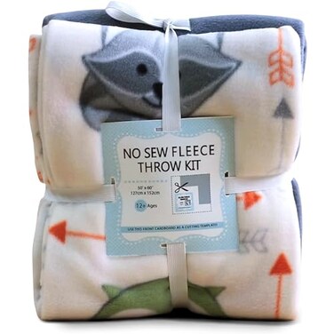 DAVID TEXTILES David Textiles Animal Buddies NoSew Throw Fleece Fabric DIY Blanket Making Kit Make Your Own AntiPill 50x60 inches