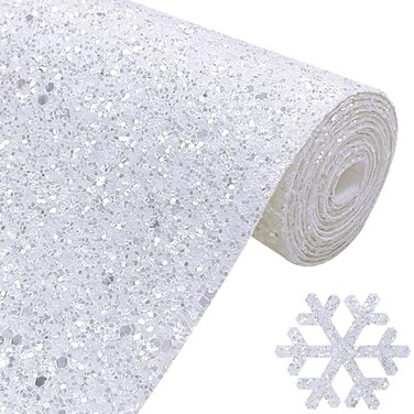 Greatdiy Sparkly Pearl White Chunky Glitter Faux Leather Roll Shiny Solid Color Winter Fabric Material for Bows Crafts Earrings 12 x 52 inch 170158