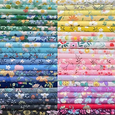 HANPATQUI 50PCS 10 x 10 inch Floral 100 Cotton Fat Quarters Fabric for Sewing and Quilting Bundles Precut Fabric Square for DIY Craft Patchwork