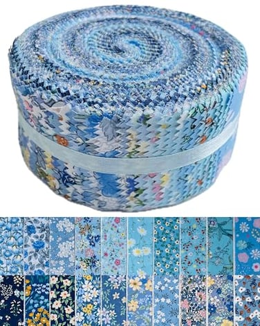 LENAILIN Jelly Roll Fabric 20 Assorted Floral Prints 100 Cotton Quilting Fabric 40 PreCut Strips 25 x 44 Inch for Quilting Sewing and DIY ProjectsBlue Ocean