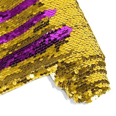 Manyshofu Mermaid Sequin Fabric Shimmer Reversible Sequin Fabric Wall Flip Sequin Fabric Mesh Glitter Fabric for Sewing DIY Graffiti Wedding Half of Yard Two Tone Gold Purple