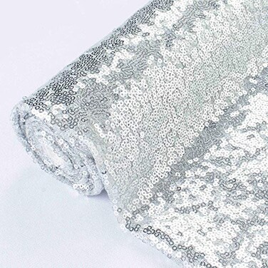 Pardecor Sequin Fabric by the Yard Silver 1 Yard Glitter Fabric Mesh Sequins Fabric for Sewing Clothing and Making Wedding Party Tablecloth Table Runner Decorations