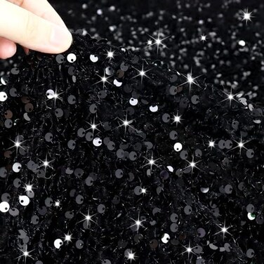 PATYDEST Black Sequin Fabric Sparkly Fabric by the Yard 1 Yard Big Payette Sequin Fabrics Mermaid Sequin Flip Fabrics Reversible Sequin Velvet Stretch Fabriced Material for Sewing Dress Making