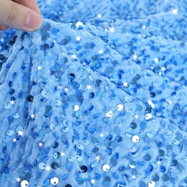 PATYDEST Sequin Fabric by the Yard Light Blue Velvet Stretch Fabric 1 Yard Sequined and Embroidered Fabric Mermaid Sequin Flip up Fabric Sparkly Sensory Sequence Fabric for Prom Dresses Wall Deocr