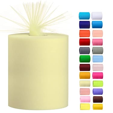 Miegecha Tulle Rolls 6 by 100 Yards 300 feet Tulle Roll Spool Fabric for DIY Tutu Skirts Wedding Baby Shower Crafts Decorations Party Supplies Ivory