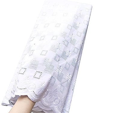 WorthSJLH Cotton African Lace Fabric 5 Yards Swiss Voile White Lace Fabrics Nigerian Lace Fabrics Dry Lace with Stones LF952