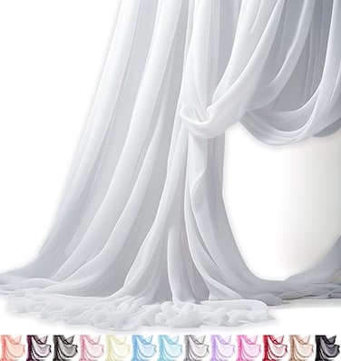 Barcelonetta Chiffon Fabric Decoration Drapery Fabric Wedding Gender Reveal Baby Shower Birthday for Arbor Arch Canopy Table and Chair Decoration White 5 Yards