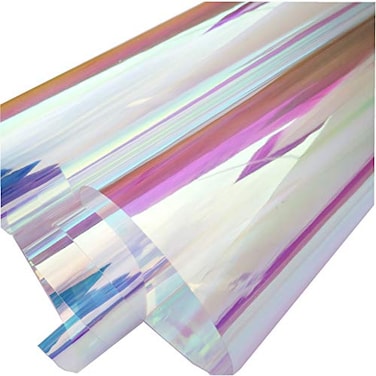 RD GARDEN Transparent Iridescent PVC Sheet Cosplay Performance Accessories Holographic Waterproof Synthetic Leather for Party Decoration 01mm Thick 118X47