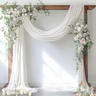 Socomi Wedding Arch Draping Fabric 3 Panels 29 x 19Ft Ivory Sheer Chiffon Curtain Drapes 6 Yards for Wedding Ceremony Birthday Party Decoration