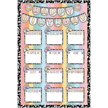 Humyoun Boho Birthday Chart Composition Notebook Classroom Decor Pastel Birthday Calendar Spring Summer Bulletin Board Sign Classroom Wall Decor Poster First Day Back to School Supplies