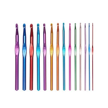 HIBAMSTOR 14PCS Aluminum Crochet Hooks Knitting Needles with Ergonomic Handles for Arthritic Hands 20mm25mm30mm35mm40mm45mm50mm55mm60mm65mm70mm80mm90mm100mm