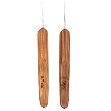 AUEAR 2 Pack Dreadlock Crochet Hook Needle Tool with Bamboo Handle for Braid Craft 05mm 075mm