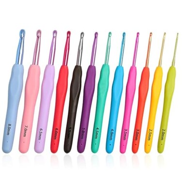 KOKNIT 12 PCS Crochet Hooks Ergonomic Handle Crochet Hooks Set for Arthritic Hands Comfortable Smooth Crochet Needles Extra Long Knitting Needles with Stitch Markers 12PCS