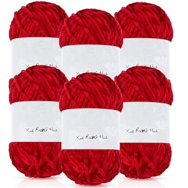 Amylove 6 Rolls Soft Velvet Chenille Yarn for Crocheting 1182 Yards Polyester Blanket Fuzzy Thick Yarn for DIY Knitting Bulky Weaving Crafts 197 yd 353 oz Each RollRed
