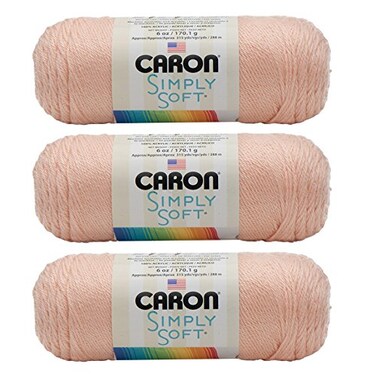 Caron Simply Soft 3Pack Yarn 3oz Gauge 4 Medium Worsted 100 Acrylic Light Country Peach Machine Wash Dry