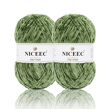 NICEEC 2 Skeins Soft Chenille Yarn Blanket Yarn for Knitting Fancy Yarn for Crochet Weaving DIY Craft Total Length 2255m 2279yds 2150gArmy Green