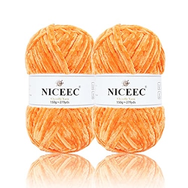 NICEEC 2 Skeins Soft Chenille Yarn Blanket Yarn for Knitting Fancy Yarn for Crochet Weaving DIY Craft Total Length 2255m 2279yds 2150gOrange