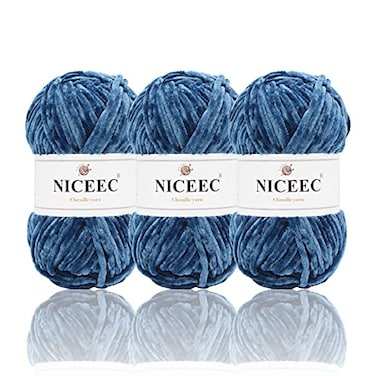 NICEEC 3 Skeins Soft Chenille Yarn Blanket Yarn for Knitting Fancy Yarn for Crochet Weaving DIY Craft Total Length 385m 393yds 350gNavy Blue