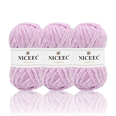 NICEEC 3 Skeins Soft Chenille Yarn Blanket Yarn for Knitting Fancy Yarn for Crochet Weaving DIY Craft Total Length 385m 393yds 350gPurple