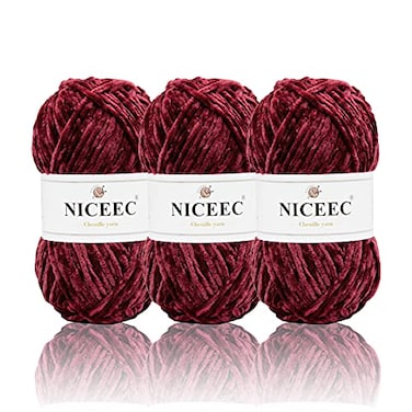 NICEEC 3 Skeins Soft Chenille Yarn Blanket Yarn for Knitting Fancy Yarn for Crochet Weaving DIY Craft Total Length 385m 393yds 350gSauce Red