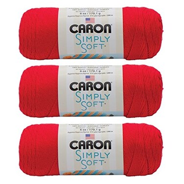 Caron Simply Soft 3Pack Yarn 3oz Gauge 4 Medium Worsted 100 Acrylic Red Machine Wash Dry