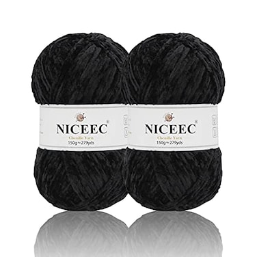 NICEEC 2 Skeins Soft Chenille Yarn Blanket Yarn for Knitting Fancy Yarn for Crochet Weaving DIY Craft Total Length 2255m 2279yds 2150gBlack