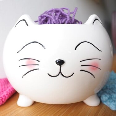 Evovee Cat Yarn Bowl for Knitting Cute Ceramic Knitting Bowl Extra Large Ceramic Yarn Bowl Crochet Accessories Yarn Holder Storage Gift for Knitters Funny