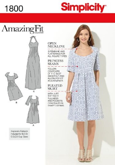 Simplicity 1800 Womens Open Neckline Dress Sewing Patterns Sizes 1018