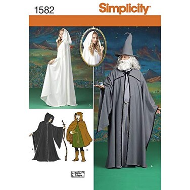 Simplicity 1582 Teens Mens and Womens Hooded Cape Costume Sewing Patterns Sizes XSXL