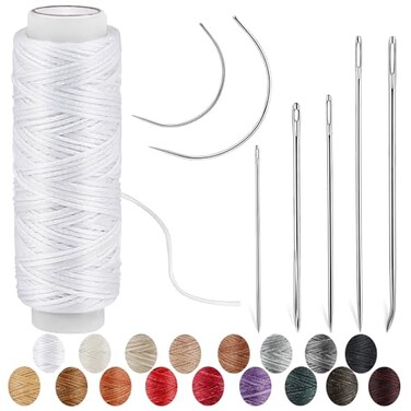 Ftyiwu Waxed Thread Upholstery Needle and Thread 32 Yards with 7PCS Hand Sewing Needles for Home Upholstery Carpet Canvas Repair Leather Sewing White